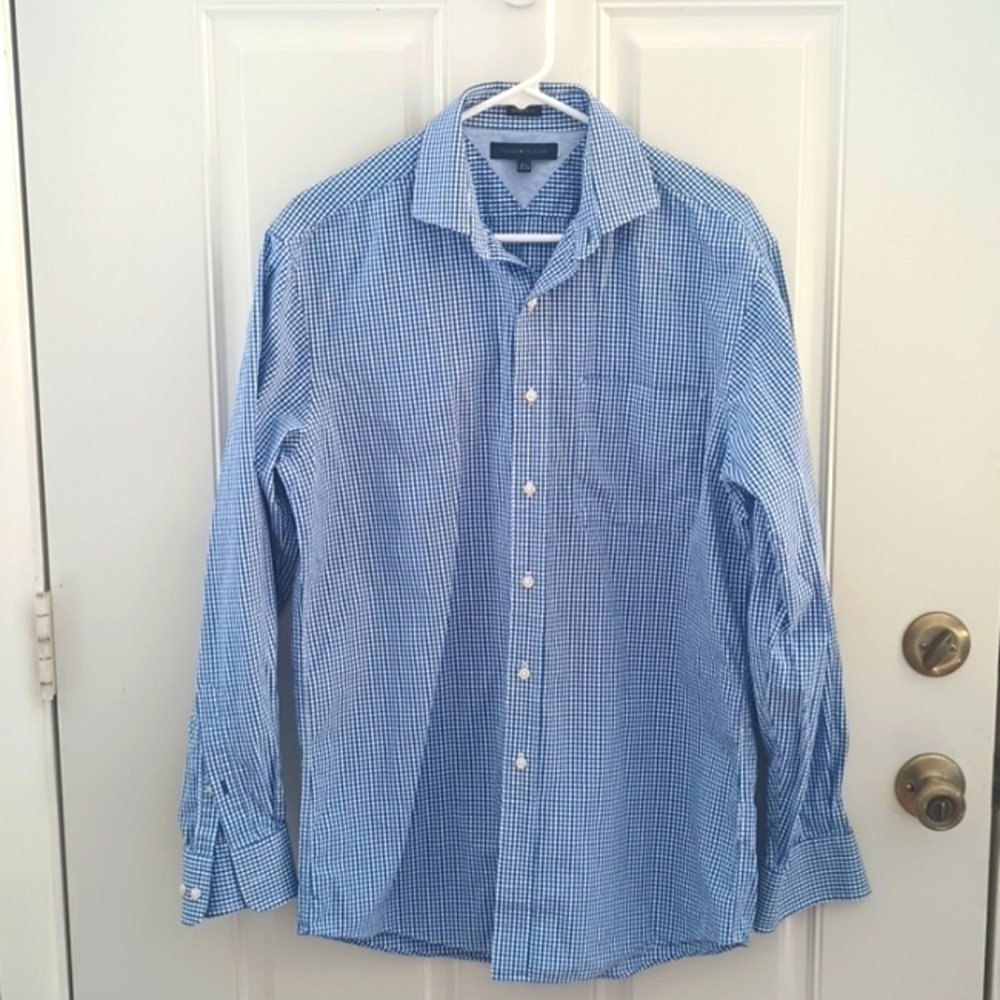 Tommy Hilfiger Y2K blue and white check button down dress shirt size 15 1/2